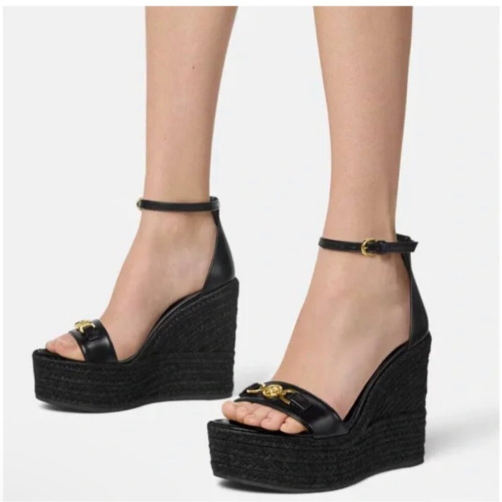 Versace Medusa ‘95 Black Espadrilles Women Wedge Sandals Size IT39.5 US9.5